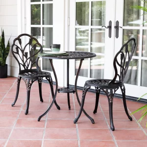 3-Piece Floral Outdoor Patio Bistro Set, Cast Aluminum Outdoor Furniture, Small Patio Sets, Balcony Furniture Sets, Small Outdoor Table and Chairs, Patio Chair Set