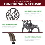 3-Piece Floral Outdoor Patio Bistro Set, Cast Aluminum Outdoor Furniture, Small Patio Sets, Balcony Furniture Sets, Small Outdoor Table and Chairs, Patio Chair Set