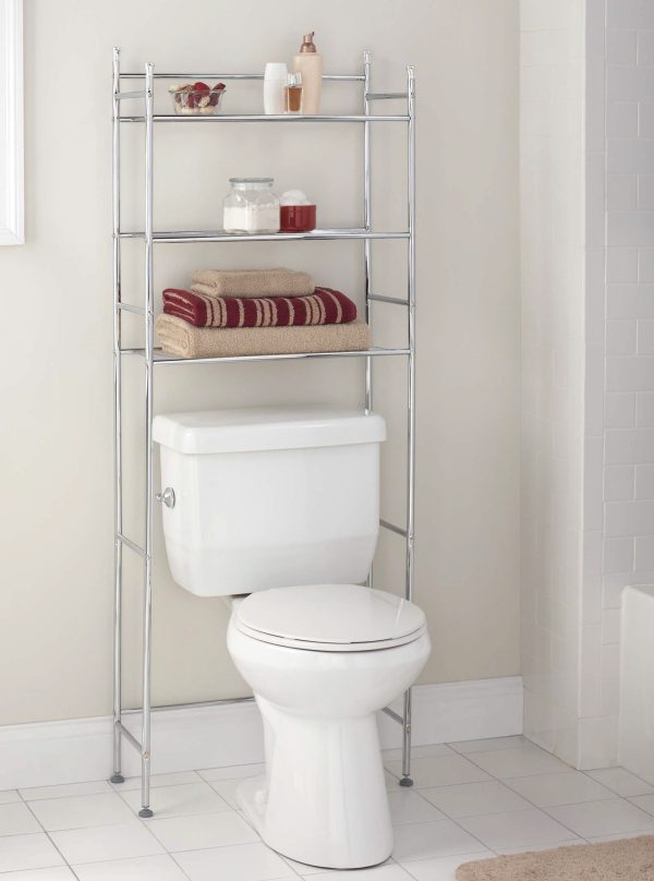 Over the Toilet Storage, 3-Shelf Bathroom Space Saver, Mainstays, Chrome