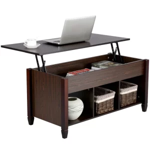 Alden Design 41" Lift Top Coffee Table with 3 Storage Compartments, Espresso