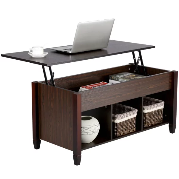 Alden Design 41" Lift Top Coffee Table with 3 Storage Compartments, Espresso
