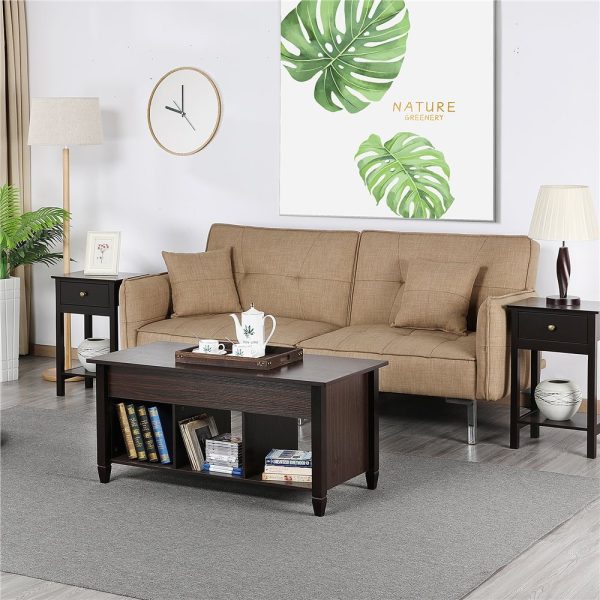 Alden Design 41" Lift Top Coffee Table with 3 Storage Compartments, Espresso
