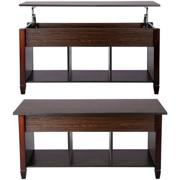 Alden Design 41" Lift Top Coffee Table with 3 Storage Compartments, Espresso