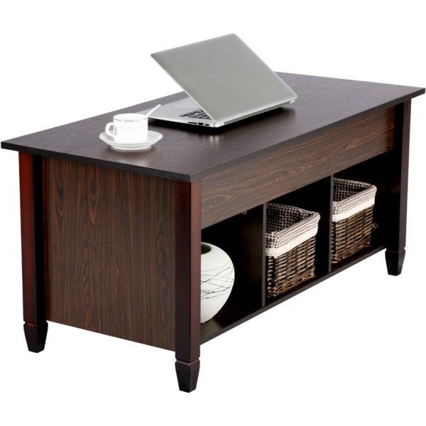 Alden Design 41" Lift Top Coffee Table with 3 Storage Compartments, Espresso