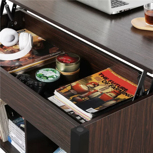 Alden Design 41" Lift Top Coffee Table with 3 Storage Compartments, Espresso