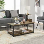 Alden Design Industrial Coffee Table with Storage Shelf, Rustic Brown