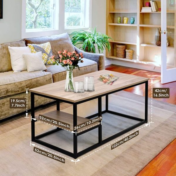 Amzdeal Coffee Table with Shelf, Living Room Table with Storage, 40L x 20.5W x 16.5H inch, Easy Assembly and Stable,