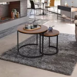 Amzdeal Modern Nesting Coffee Tables, Walnut Round Top, Set of 2, Brown