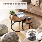 Amzdeal Modern Nesting Coffee Tables, Walnut Round Top, Set of 2, Brown