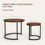 Amzdeal Modern Nesting Coffee Tables, Walnut Round Top, Set of 2, Brown