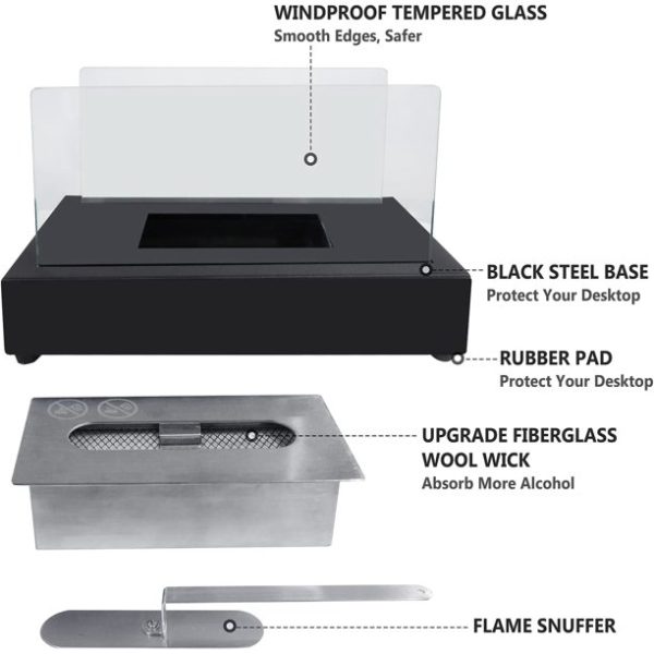 Arttoreal Upgrades Tabletop Rectangle Fire Pits,Portable Smokeless Bio Ethanol Fireplace with Realistic Burning, Awesome Gifts