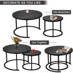 BIGTREE Modern Round Nesting Coffee Table Set 2pc Solid Metal Frame Black