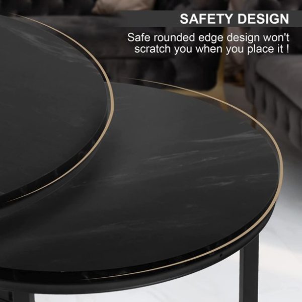 BIGTREE Modern Round Nesting Coffee Table Set 2pc Solid Metal Frame Black