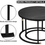 BIGTREE Modern Round Nesting Coffee Table Set 2pc Solid Metal Frame Black
