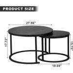 BIGTREE Modern Round Nesting Coffee Table Set 2pc Solid Metal Frame Black