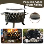 BaPiPro Fire Pit for Outside 30 Inch Outdoor Wood Burning Firepit Large Steel Firepit Bowl with Removable Cooking Swivel BBQ Grill for Backyard Bonfire Patio