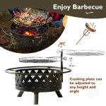BaPiPro Fire Pit for Outside 30 Inch Outdoor Wood Burning Firepit Large Steel Firepit Bowl with Removable Cooking Swivel BBQ Grill for Backyard Bonfire Patio
