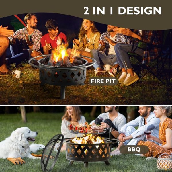 BaPiPro Fire Pit for Outside 30 Inch Outdoor Wood Burning Firepit Large Steel Firepit Bowl with Removable Cooking Swivel BBQ Grill for Backyard Bonfire Patio