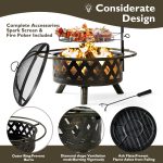 BaPiPro Fire Pit for Outside 30 Inch Outdoor Wood Burning Firepit Large Steel Firepit Bowl with Removable Cooking Swivel BBQ Grill for Backyard Bonfire Patio