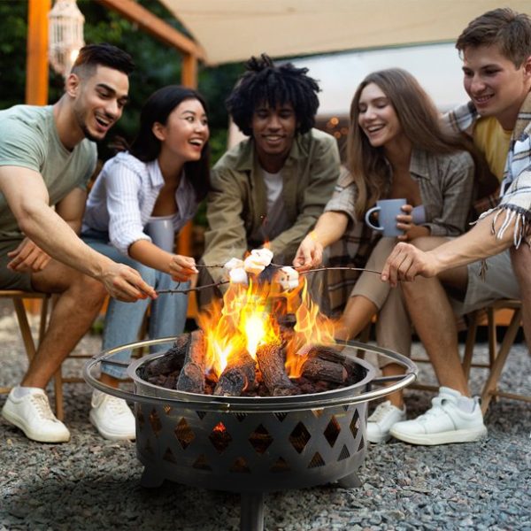 BaPiPro Fire Pit for Outside 30 Inch Outdoor Wood Burning Firepit Large Steel Firepit Bowl with Removable Cooking Swivel BBQ Grill for Backyard Bonfire Patio