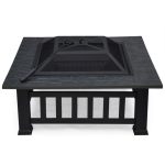 32" Outdoor Metal Firepit Backyard Patio Garden Square Stove Fire Pit With cover