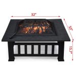 32" Outdoor Metal Firepit Backyard Patio Garden Square Stove Fire Pit With cover