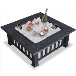 32" Outdoor Metal Firepit Backyard Patio Garden Square Stove Fire Pit With cover