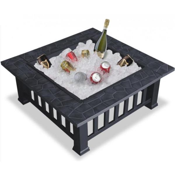 32" Outdoor Metal Firepit Backyard Patio Garden Square Stove Fire Pit With cover