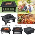 32" Outdoor Metal Firepit Backyard Patio Garden Square Stove Fire Pit With cover