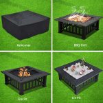 32" Outdoor Metal Firepit Backyard Patio Garden Square Stove Fire Pit With cover