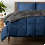 Bare Home Ultra Soft Reversible Comforter, Goose Down Alternative, Queen, Dark Blue/Gray