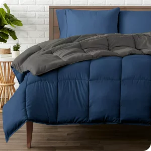 Bare Home Ultra Soft Reversible Comforter, Goose Down Alternative, Queen, Dark Blue/Gray