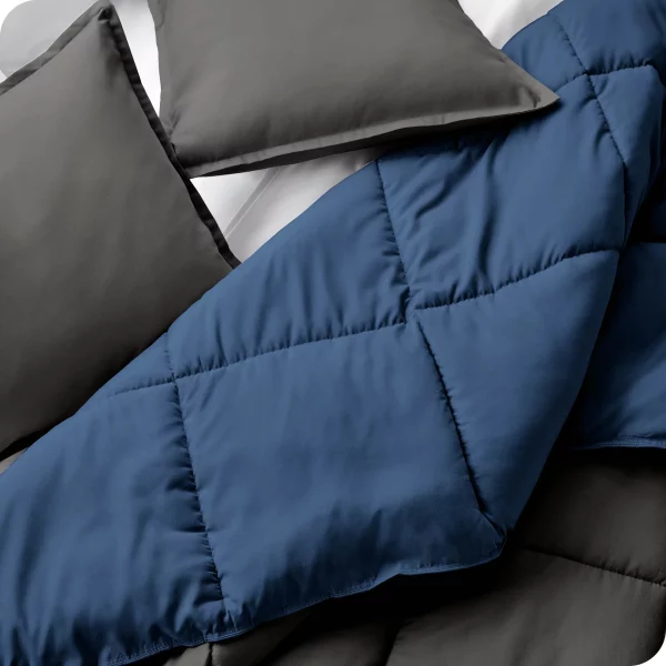 Bare Home Ultra Soft Reversible Comforter, Goose Down Alternative, Queen, Dark Blue/Gray