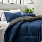 Bare Home Ultra Soft Reversible Comforter, Goose Down Alternative, Queen, Dark Blue/Gray