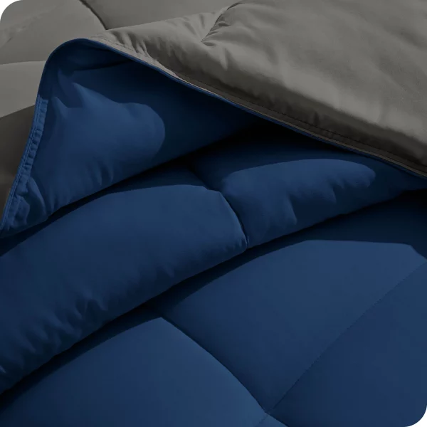 Bare Home Ultra Soft Reversible Comforter, Goose Down Alternative, Queen, Dark Blue/Gray