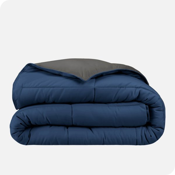 Bare Home Ultra Soft Reversible Comforter, Goose Down Alternative, Queen, Dark Blue/Gray