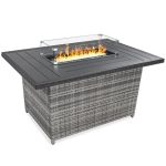 Best Choice Products 52in Wicker Propane Gas Fire Pit Table 50,000 BTU w/ Glass Wind Guard, Tank Holder, Cover - Gray
