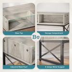 Bestier Coffee Table with LED Lights and Glass Shelf, Retro Grey