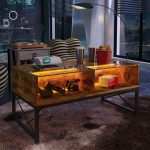 Bestier Coffee Table with LED Lights and Glass Shelf, Retro Grey