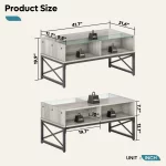 Bestier Coffee Table with LED Lights and Glass Shelf, Retro Grey