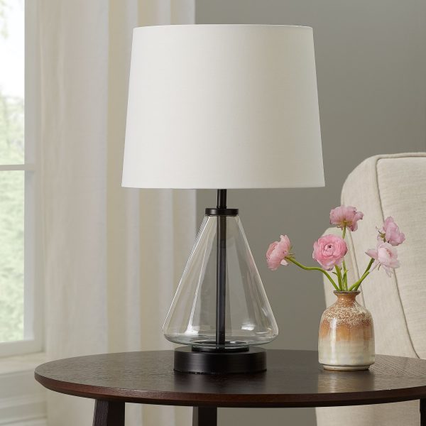 Better Homes & Gardens Glass with Black Base Table Lamp, 18" H