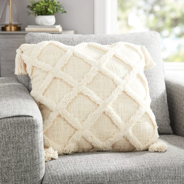 Better Homes & Gardens Tufted Trellis Decorative Square Throw Pillow, 20" x 20", Natural, Single Pillow