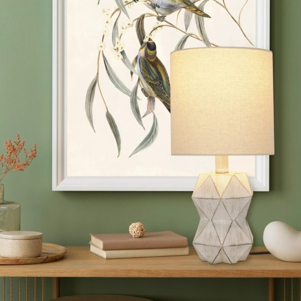 Better Homes & Gardens White Wash Faceted Faux Wood Table Lamp, 15.75"H LED Bulb Included