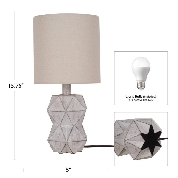 Better Homes & Gardens White Wash Faceted Faux Wood Table Lamp, 15.75"H LED Bulb Included