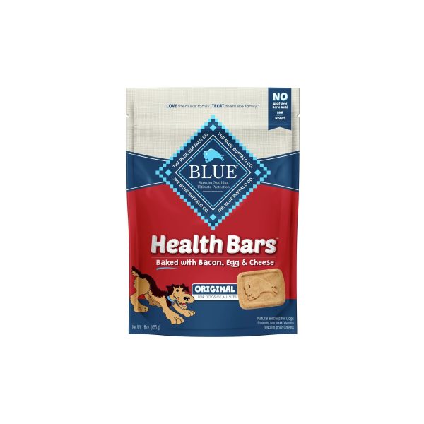 Blue Buffalo Health Bars Bacon, Egg & Cheese Flavor Crunchy Biscuit Treats for Dogs, Whole Grain, 16 oz. Bag