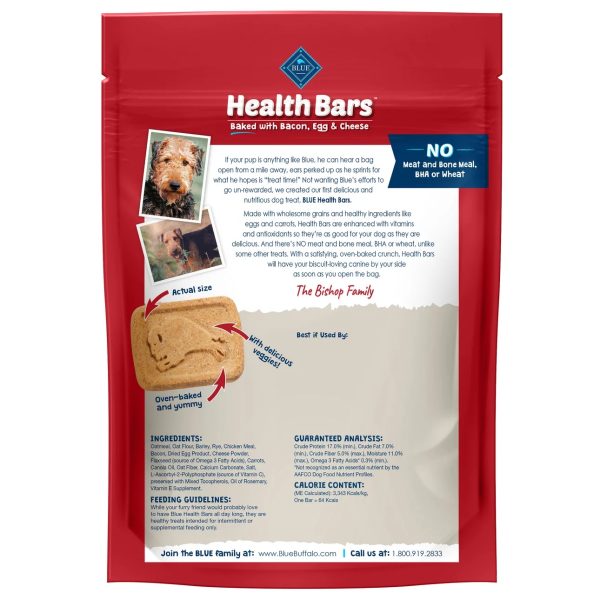 Blue Buffalo Health Bars Bacon, Egg & Cheese Flavor Crunchy Biscuit Treats for Dogs, Whole Grain, 16 oz. Bag