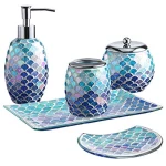 5 Pcs Bright-Colored Mosaic Glass Bathroom Accessory Set