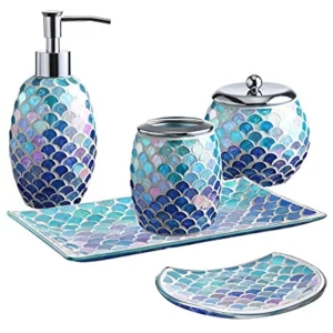 5 Pcs Bright-Colored Mosaic Glass Bathroom Accessory Set