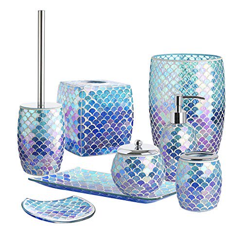 5 Pcs Bright-Colored Mosaic Glass Bathroom Accessory Set