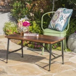Cascada Outdoor Industrial Acacia Wood Coffee Table with Iron Accents, Antique Finish, Black